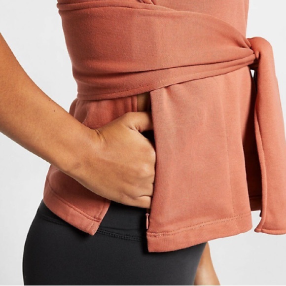 Nike Women's Dri-FIT Studio Short Sleeve Yoga Top, Dusty Peach Size XS, Wrap Tie - Picture 8 of 16